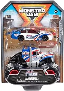 Monster Jam Monster Lucas Stabilizer Truck and Race Car, 1:64 Scale (Walmart Exclusive), Size: 4.88 inch x 2.88 inch x 6.5 inch, Multicolor