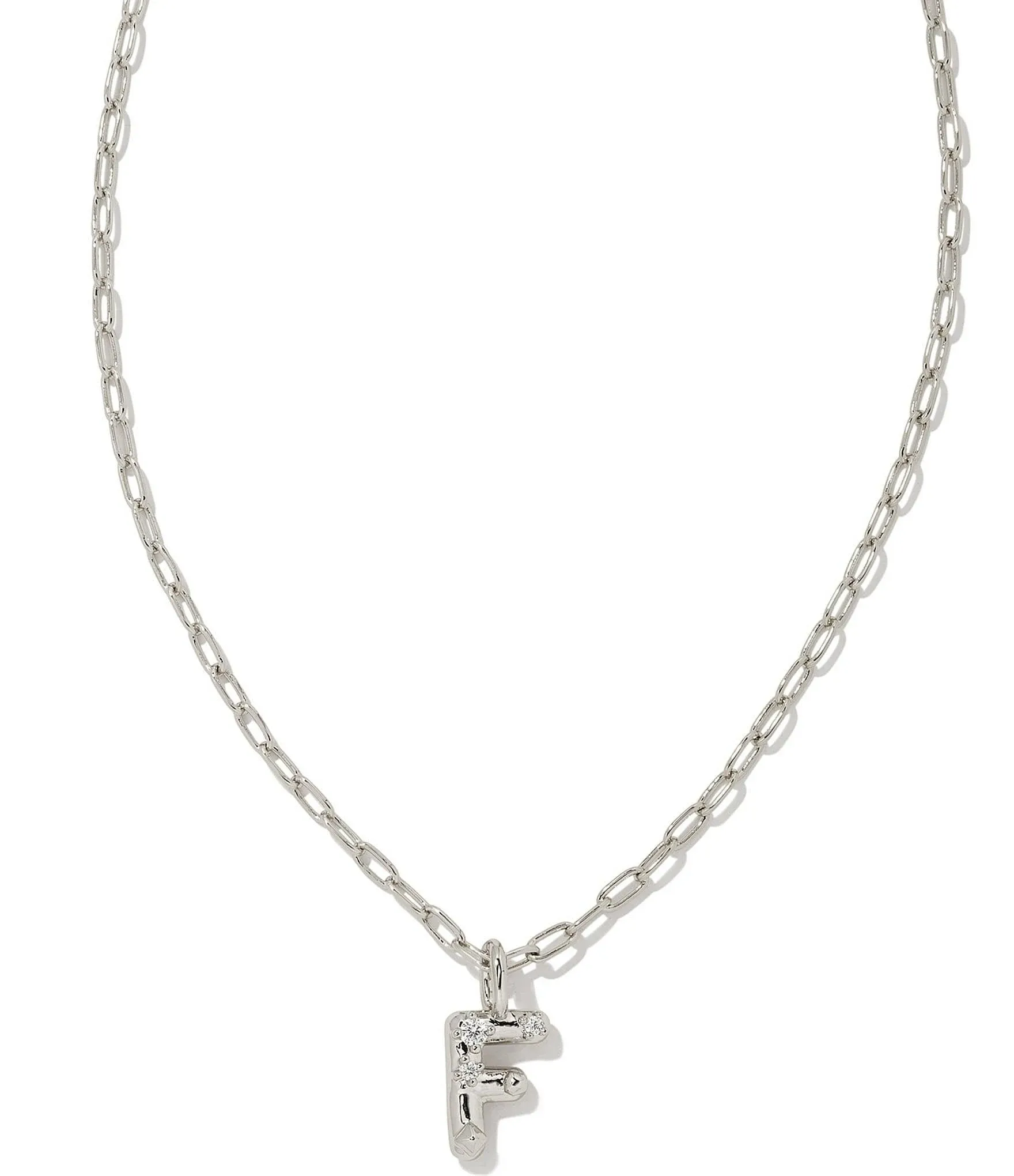 Crystal Letter Silver Short Pendant Necklace in White Crystal