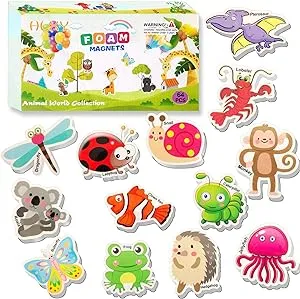 Refrigerator Magnets for Kids 64 PCS Animals Magnets Toys -Dinosaurs Insect Ocean Sea Animal Magnets - Foam Animal -Fridge Magnets for Toddlers Educational Toy for Preschool Learning