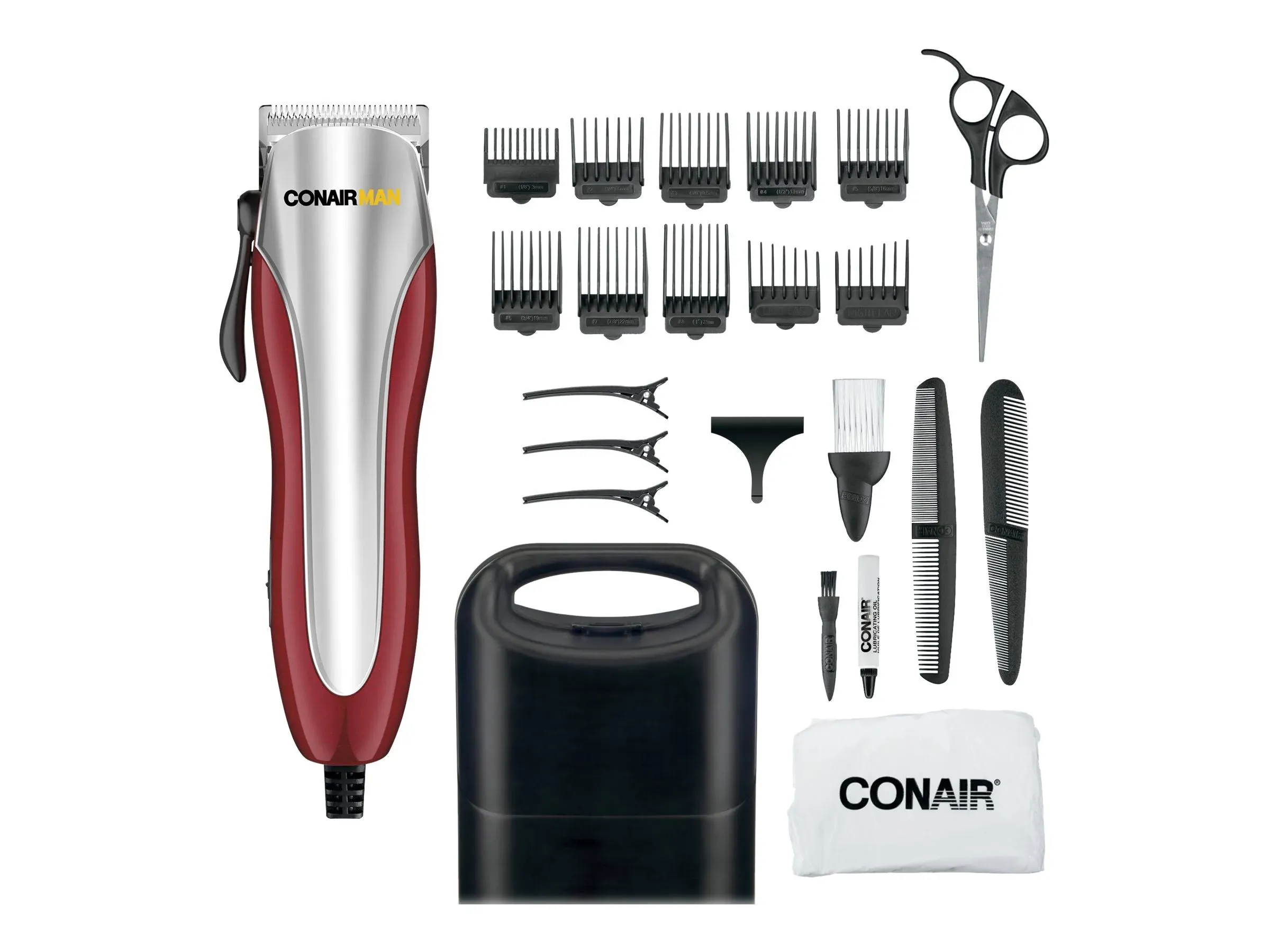 Conair HC221GBW Ultra-Cut Hair Clippers for Men 23-piece Hair Clipper, Red