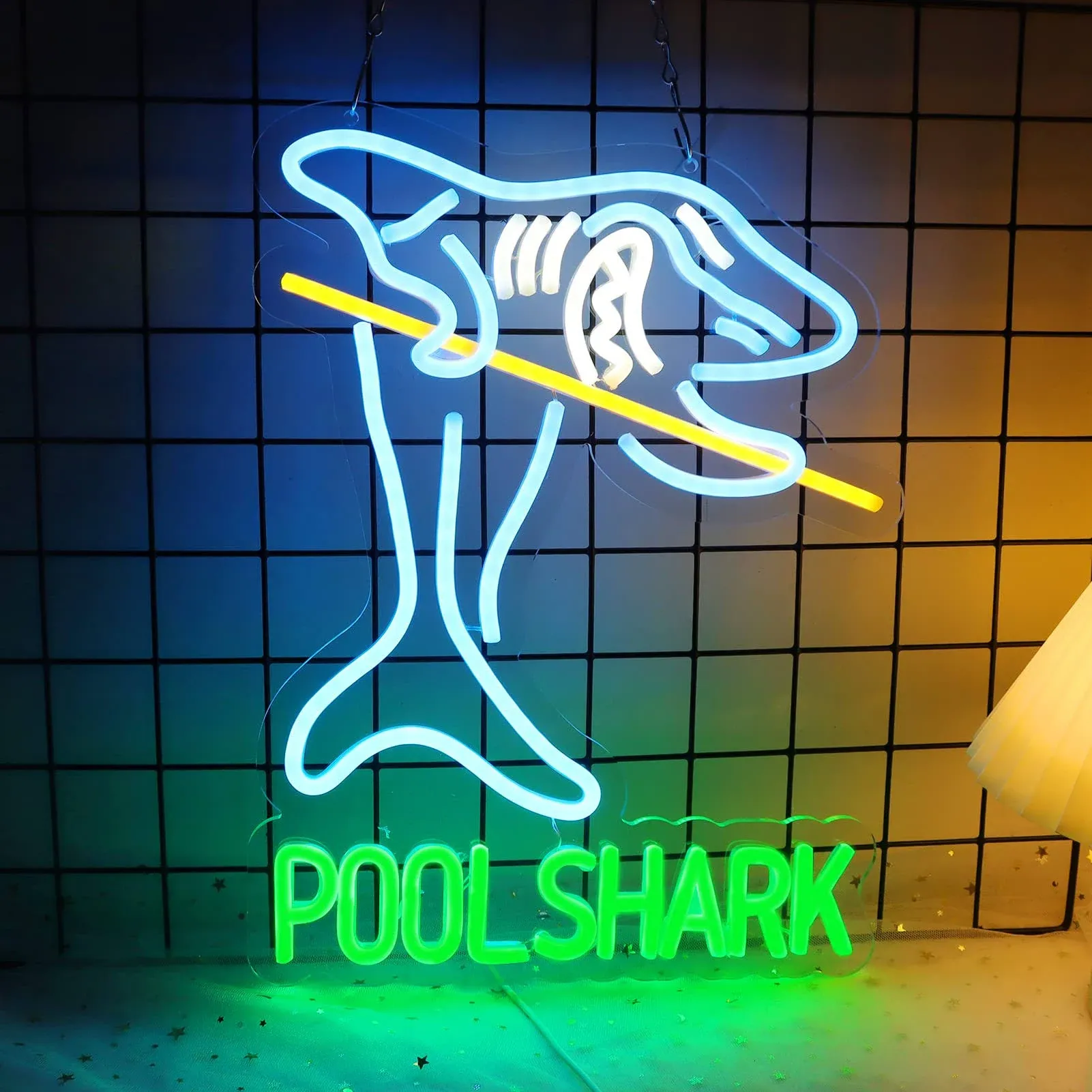 Pool Shark Billiards Neon Sign for Game Room,Billiards Hall,Garage Sign for Wall Decor,Azure and Green Color Neon Bar Light,Pub,Club Decoration,5V USB Power Supply.