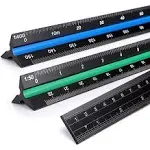 OwnMy 3 Pack 30CM Solid Aluminum Triangular Architect Scale Ruler Set, 3-Colors-Groove Architectural and Engineer Scale Metal Ruler Set, Clear Scale Metal Drafting Rulers for Civil Engineer Blueprint