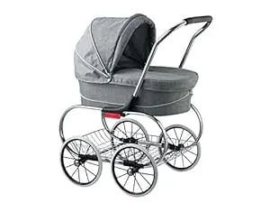 Valco Baby Classic Grey/White Bassinet Doll Stroller – Timeless Design, Removable Bassinet, Perfect for Imaginative Play