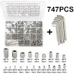 747Pcs M2/M2.5/M3/M4/M5/M6/M8 Metric Hex Socket Head Cup Point Set Screws, Allen Head Grub Screws, Internal Hex Drive Headless Set Screws Assortment Kit with 7Pcs Hex Keys, 304 Stainless Steel