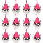 Disco Ball Pink Cowgirl Hat Cups with Straws Cowboy Western Party Supplies, Let’s Go Girls Single Girl Party Supplies… (Pink, 6Pcs)