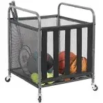 Ball Storage Bin Rolling Sports Ball Cart, Metal Garage Organizer Sport Rack