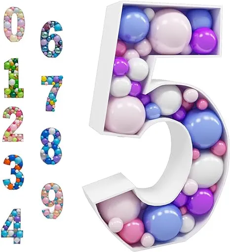 Mosaic Balloon Frame Light Up Numbers 5 Pre-Cut Large Foam Board Sign Cut-out for Boy Girl Birthday Backdrop Anniversary Decoration