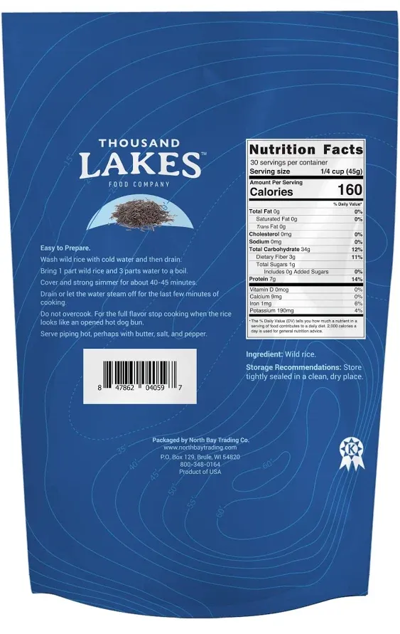 Thousand Lakes Minnesota Grown Wild Rice - 3 pounds (48 ounces) - Bulk Pouch | 100% Wild Rice | All Natural