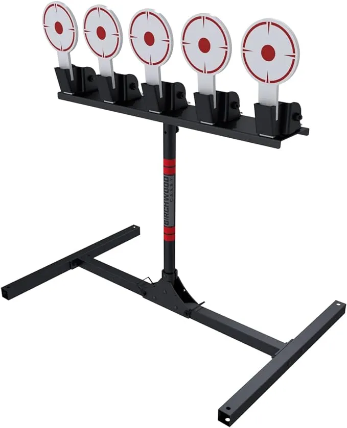 BIRCHWOOD CASEY Spring Loaded Self-Resetting 6" Diameter Targets with Plate Rack & Folding Target Stand - Durable Long-Lasting Metal Standing Target for Shooting