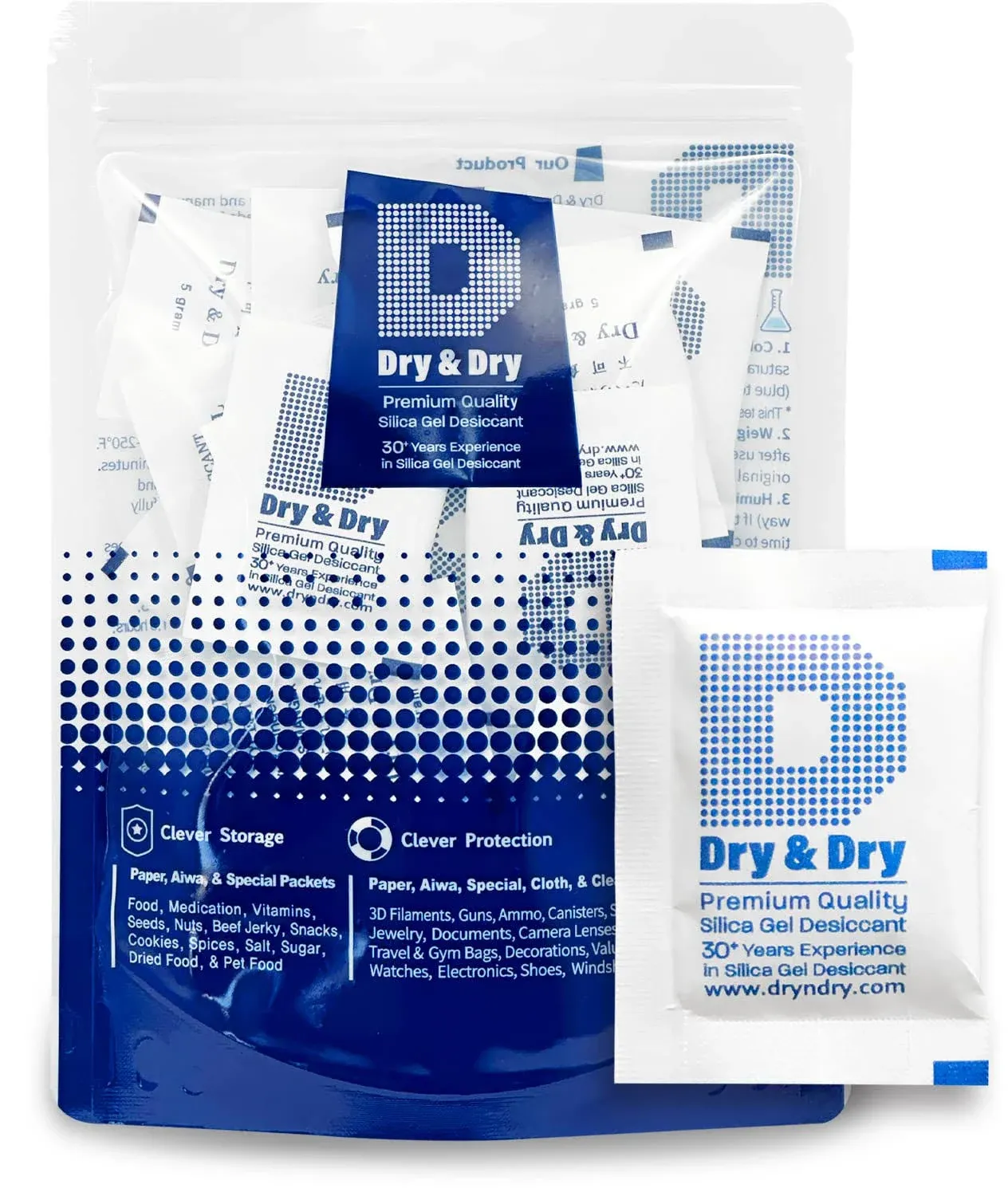 Dry & Dry 5 Gram [50 Packets] Silica Gel Packets Silica Gel Desiccants, Silica Gel Packs - Rechargeable (Food Safe) Silica Gel Packets, Silica Packets