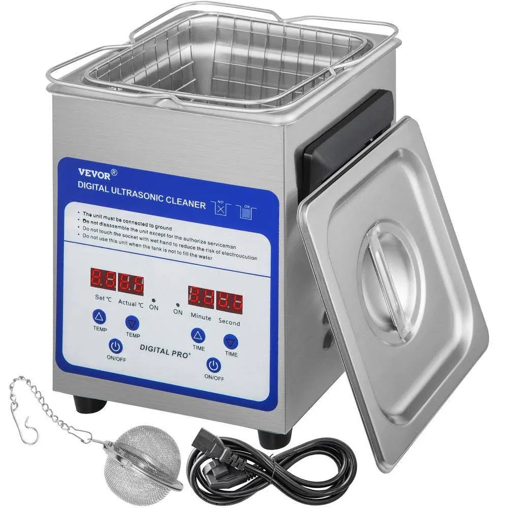 VEVOR Ultrasonic Cleaner 2L Digital Ultrasonic Parts Cleaner with Timer 40kHz Professional 304 Stainless Steel Ultrasonic Cleaner 110V for Jewelry Watch Glasses Diamond Eyeglass Small Parts Cleaning