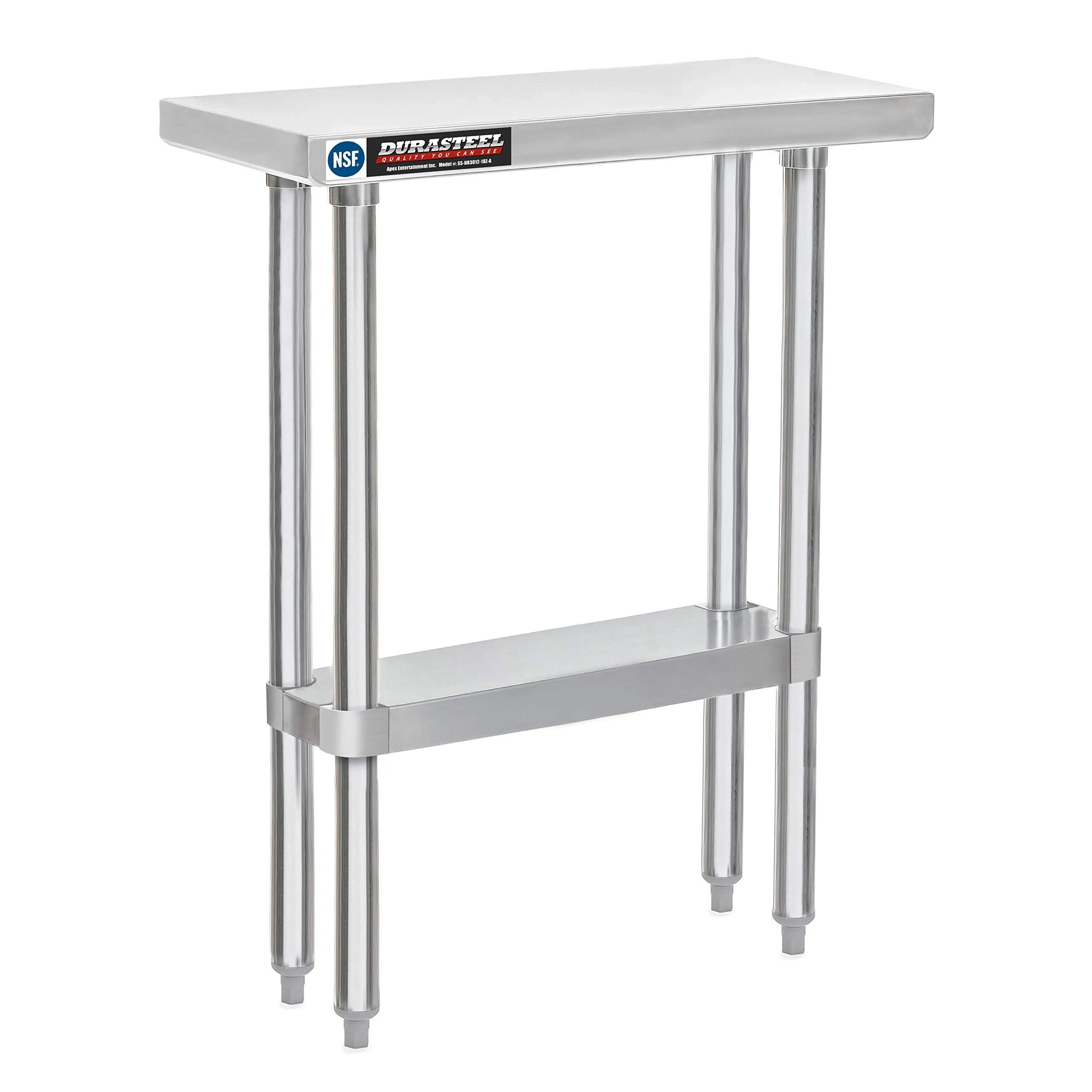 DuraSteel Food Prep Stainless Steel Table - DuraSteel 30 x 12 Inch Commercial Metal Workbench with w/Die Cast Corner Brackets - NSF Certified - For Restaurant, Warehouse, Home, Kitchen, Garage