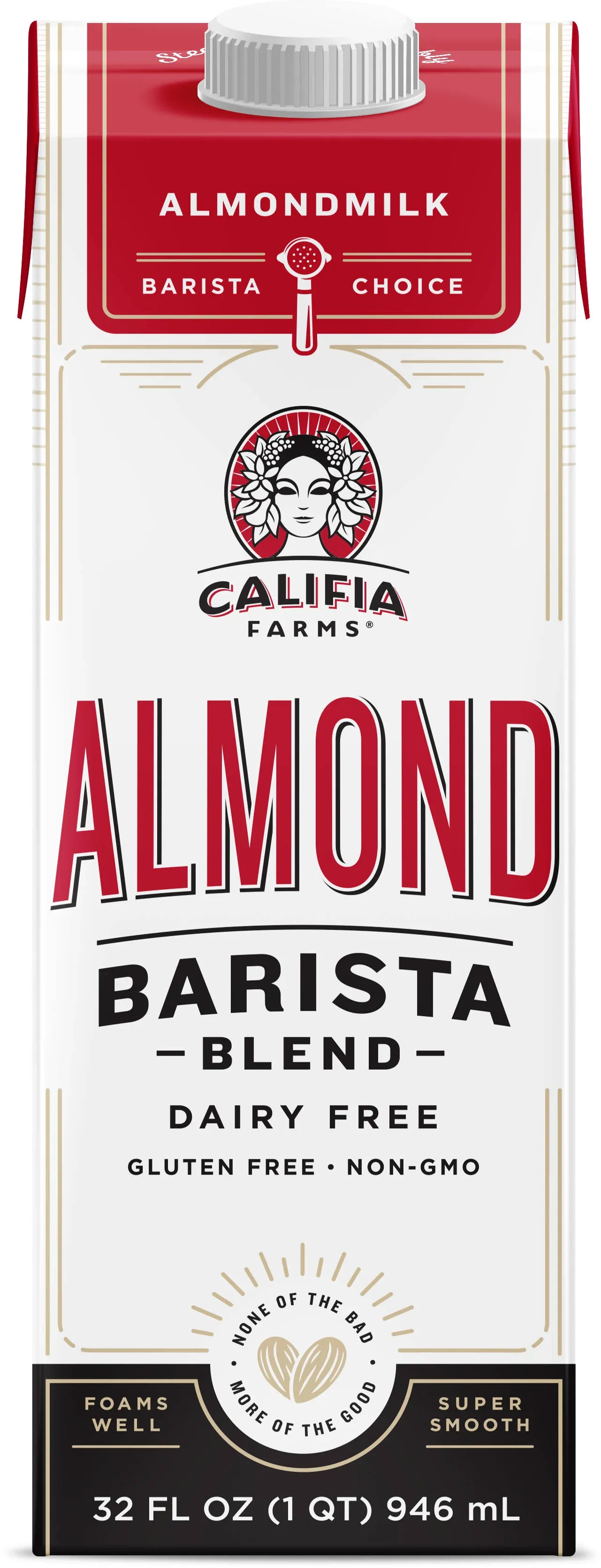 Califia Farms - Original Almond Barista Blend Almond Milk 32 Oz (Pack Of 6), Shelf Stable, Dairy Free, Plant Based, Vegan, Gluten Free, Non GMO, High Calcium, Milk Frother, Creamer