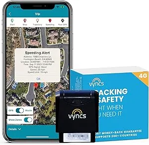 VyncsFleet: GPS Tracker No Monthly Fee, 4G LTE OBD, Real Time Fleet Car/Truck Tracking, SIM, Free 1 Year Data Plan, Trips, Vehicle Diagnostics, Driver Safety Alerts, Fuel Report, Emission Report