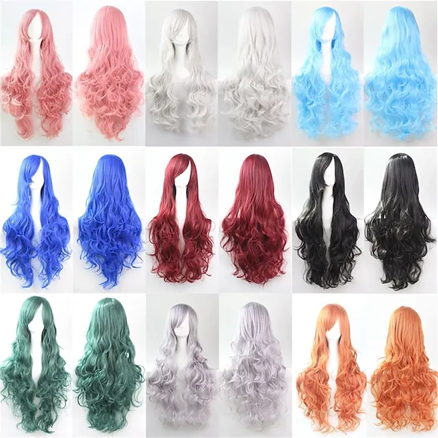 Wig Cos Wig 80cm Long Curly Hair High Temperature Silk Multicolor Curly Hair Anime Halloween Wigs 2025 - $15.49