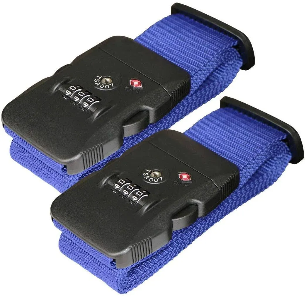 SANTREST Travel Luggage Strap Adjustable Suitcase Packing Belt with TSA Combination Lock(Blue 2 Pack)