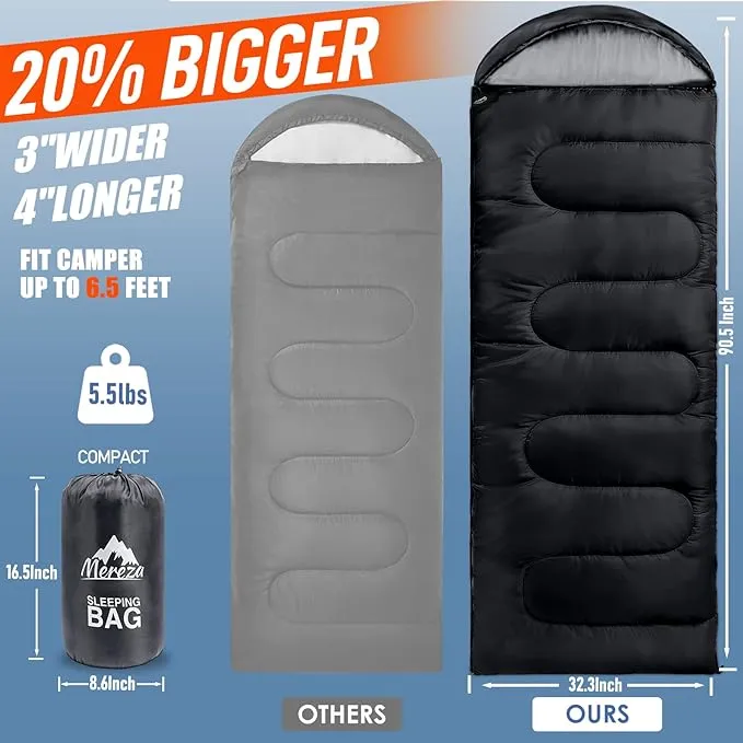 MEREZA Sleeping Bags XL for Adults Mens Large Wide Sleeping Bag for Camping Backpacking Big and Tall Warm & Cool Weather