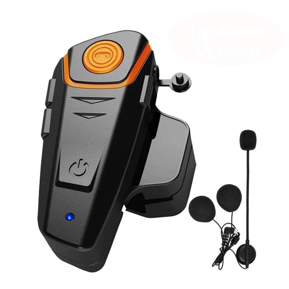 Motorcycle Bluetooth Headset, BT-S2 Bluetooth 5.0 Helmet Intercom Headset up to 3 Riders 1000M Helmet Communication System for Ski/ATV/Dirt Bike/Racing/Climbing (Boom Microphone,Single)