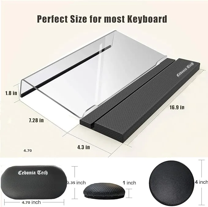 Wrist Rest for Computer Keyboard & Mouse- 4 in 1 Pack, Hard Memory Foam Ergonomic Wrist Rest Stand for Keyboard and Mouse with Clear Acrylic Keyboard Riser, Coffee Stand, Easy Clean Black PU Leather