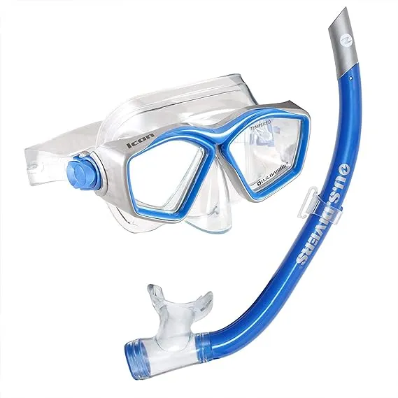 U.S. Divers Icon Mask + Airent Snorkel Set. Easily Adjustable Snorkeling Set for Adults (One Size Fits Most)