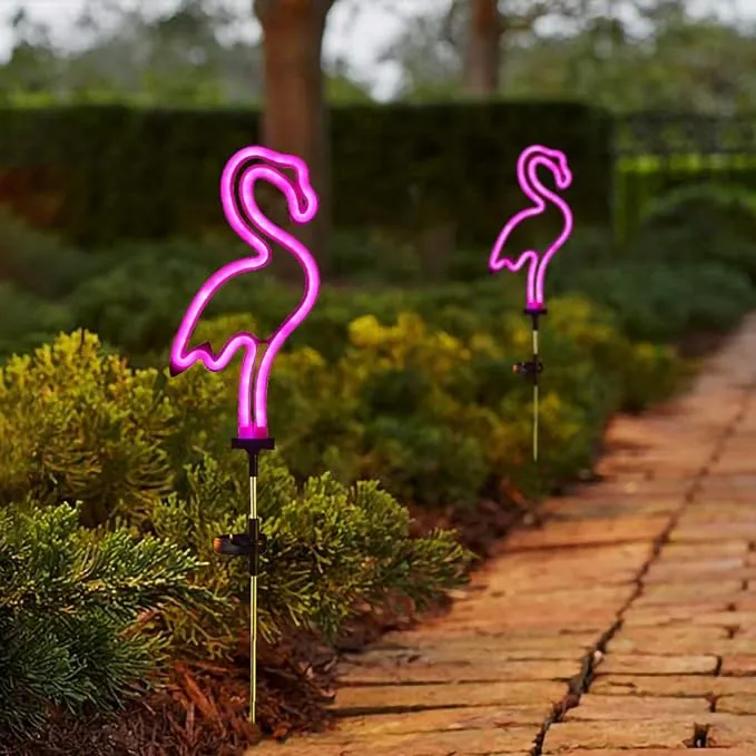 Flamingo Solar Garden Stake Lights, [Set of 2] Outdoor Solar Pathway Light for L