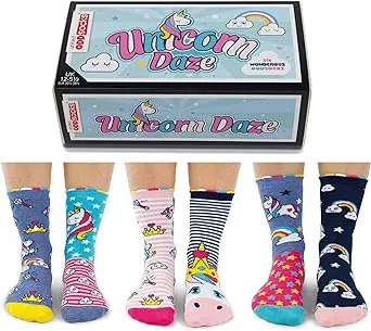 Unicorn Daze - Box 6 Oddsocks For Girls UK 12-5.5