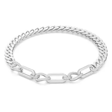 Dextera necklace, Statement, Mixed links, White, Rhodium plated