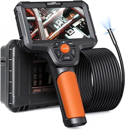 DEPSTECH Triple Lens Borescope, 5'' IPS Screen Inspection Camera, 1080P HD Endoscope Camera with Light, Split Screen, 16.5ft Flexible Gooseneck Snake Camera, 7.9mm Scope Camera for Wall Duct