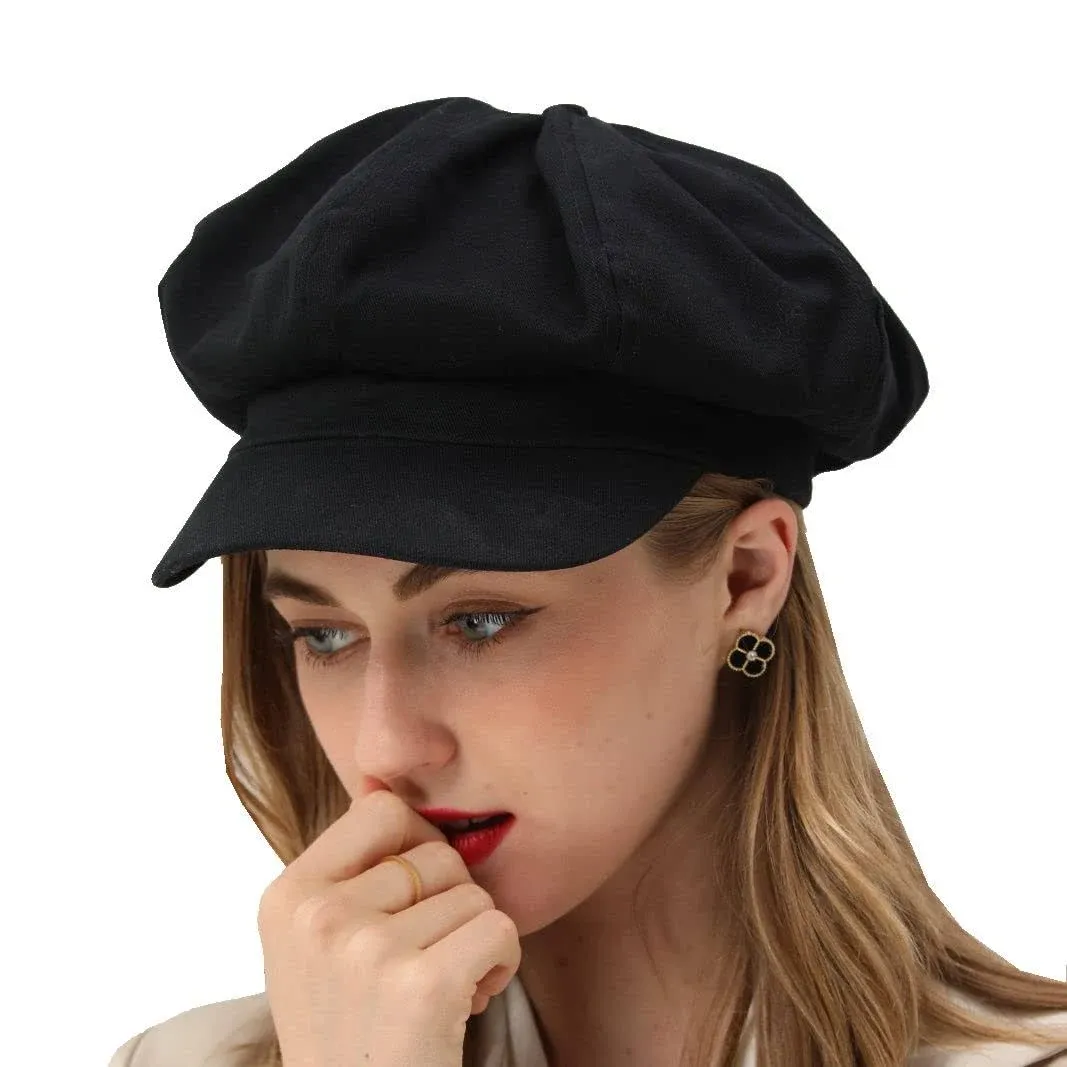 Womens Newsboy Cap Summer Beret Cap- 100% Cotton 8 Panels Vintage Cabbie Hat- Octagonal Visor Cap for Women Girls Ladies Gift