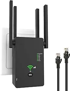 WiFi Repeater Wireless Signal Booster, Covers Up to 2640 Sq.ft and 25 Devices, AC1200 Dual Band WiFi Range Extender & Signal Booster