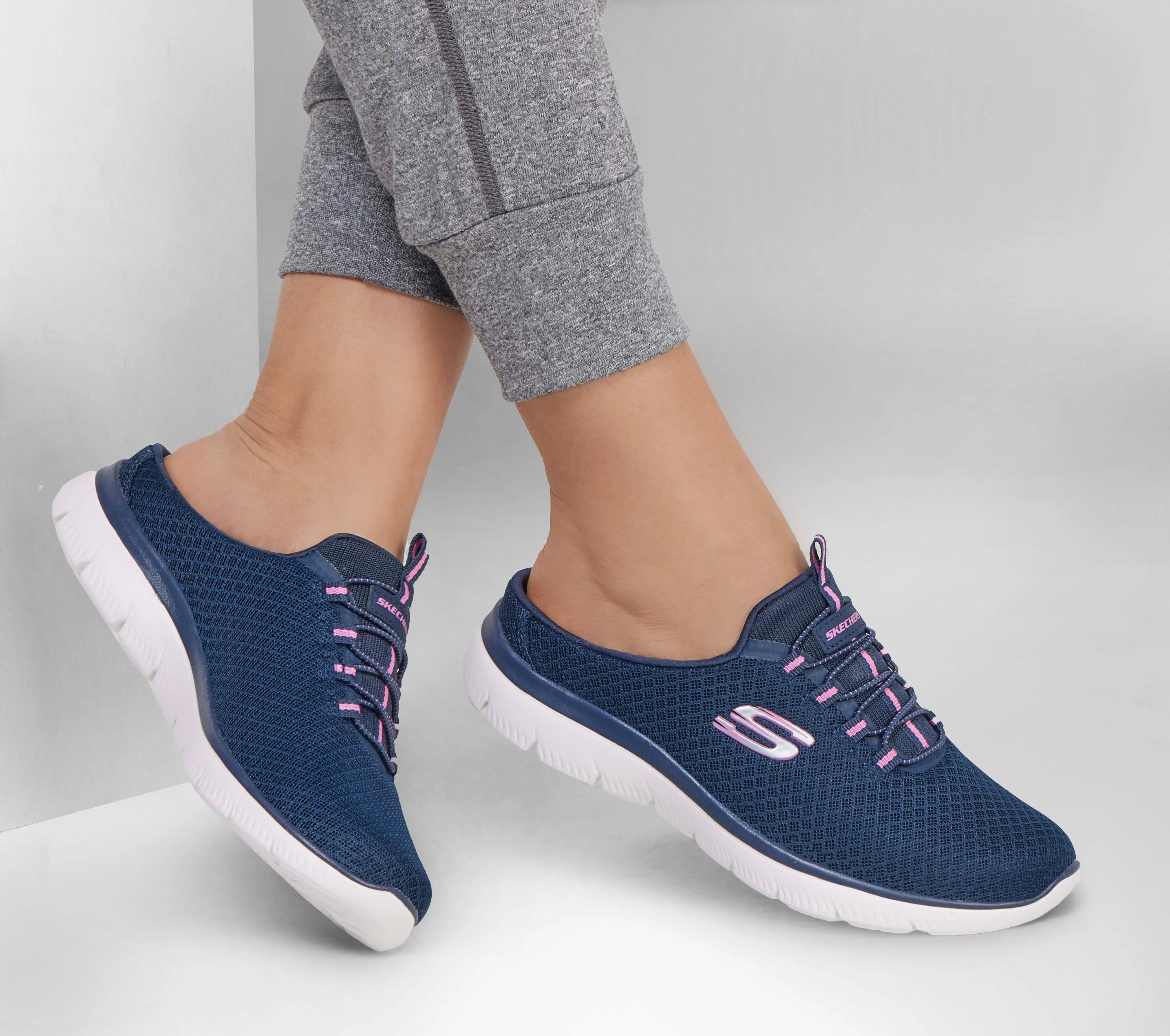 Skechers Women's Summits - Swift Step Sneaker Mule, Navy/Hot Pink, 11