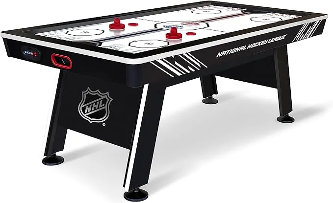 NHL 60" Air Hockey Table - Fast-paced air Powered Surface with Electronic Overhead Arena Scoreboard - Includes 2 Pucks and 2 Pushers, Black/White