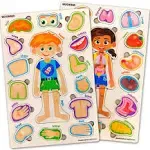 Toddler Puzzles for Kids Ages 2-4-8 by Quokka – 2 Montessori Wooden Puzzles for Children 3-5 Years Old – Preschool Game for Learning Human Body Parts