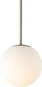 JONATHAN Y JYL9528A Bleecker 7.75" Metal/Glass Globe LED Pendant, Contemporary, Modern, Office, Living Room, Family Room, Dining Room, Kitchen, Bedroom, Hallway, Foyer, White/Brass