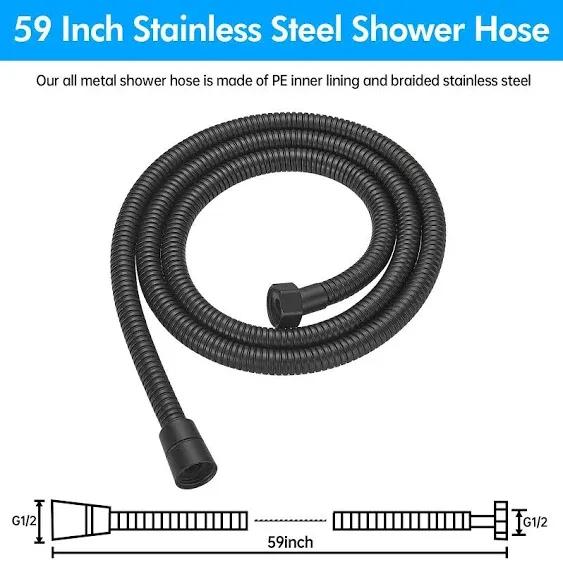 RUMOSE Shower Hose 59 inches Shower Head Hose Water Plating Shower Head Extension Hose Replacement Extra Long Stainless Steel Shower Hose Attachment Flexible Handheld Shower Sprayer Hose, Matte Black