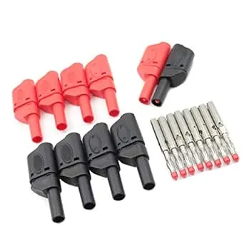 10Pcs Safety Fully Insulated Multimeter Test Leads 4mm Banana Plugs Male Stackable Connectors with Banana Jack Adapters