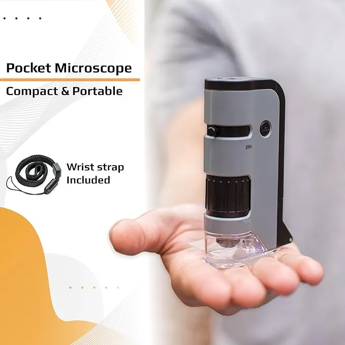 Carson MicroFlip 100x-250x LED and UV Lighted Pocket Microscope with Flip Down Slide Base and Smartphone Digiscoping Clip