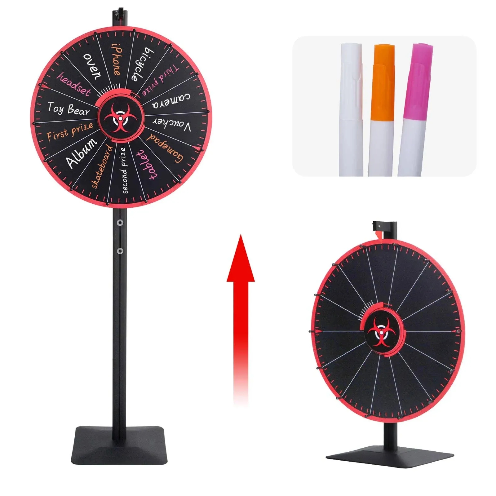 24 Inch Spinning Wheel, 14 Slots Color Prize Wheel with Dry Erase Markers and...