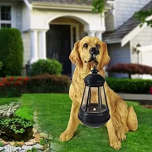 Notakia Golden Retriever Statue Outdoor with Solar Led Home Garden Decoration Windproof Lamp Realistic Dog Decor(Golden Retriever &LED)