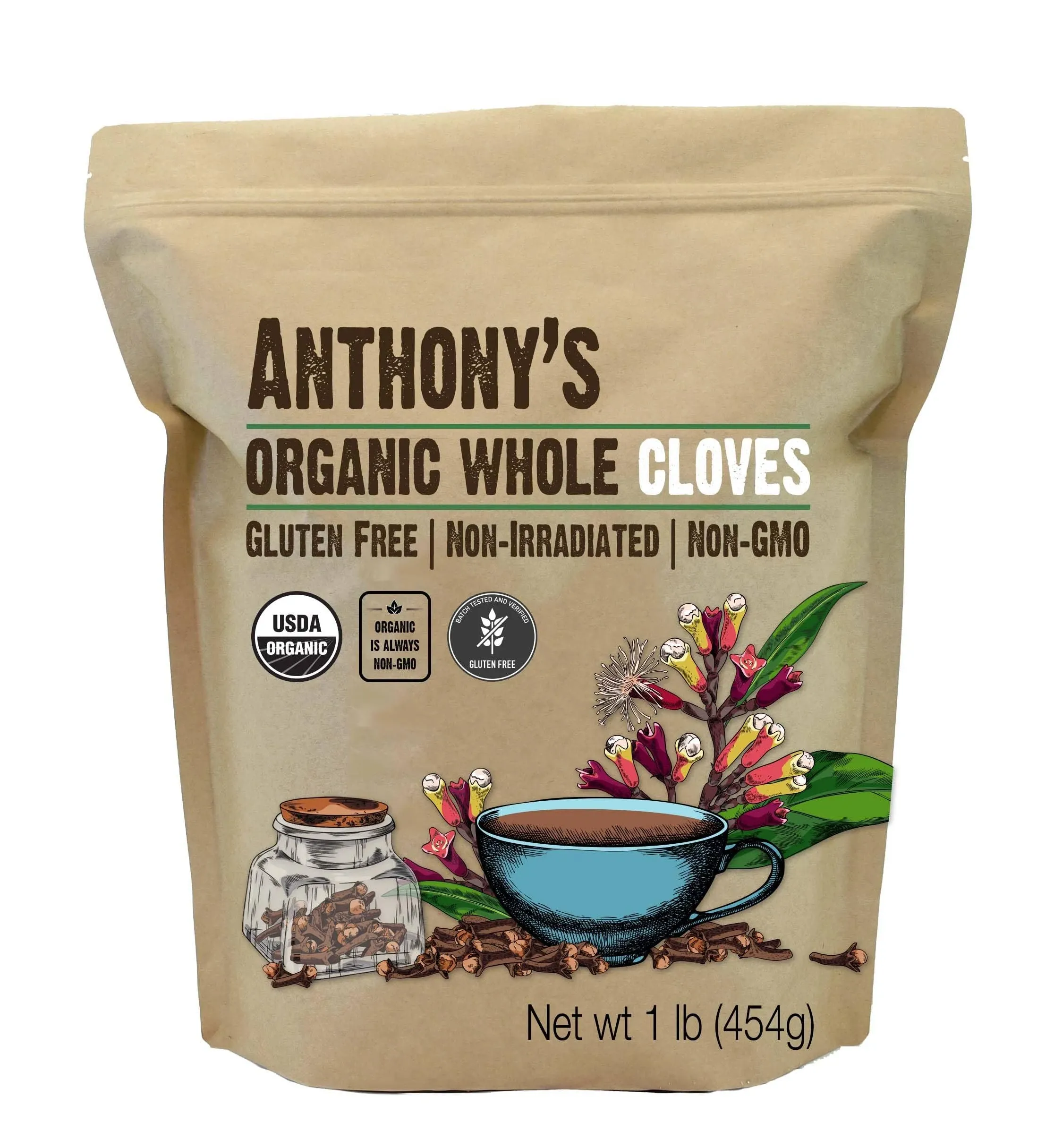 Anthony's Organic Whole Cloves, 1 lb, Gluten Free, Non GMO, Non Irradiated, Keto Friendly