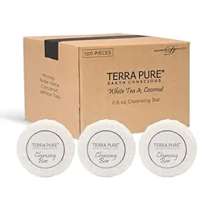 Terra Pure White Tea and Coconut Hotel Soap | Travel Size Toiletries Bulk Set for Hotel Essentials | 0.6oz Bar Soap | 100 Pieces