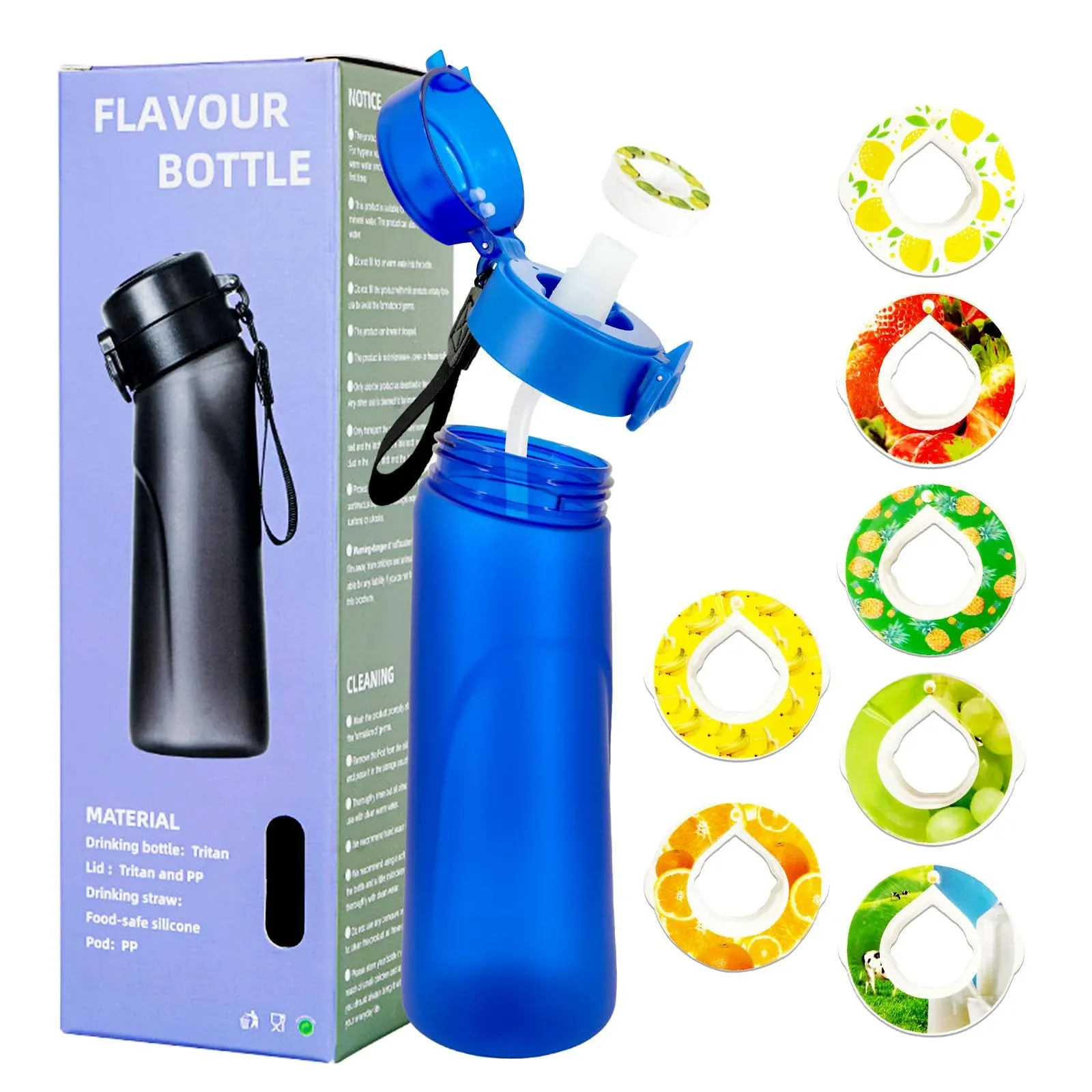 Air Water Bottle with 7 Flavor Pods, 650ml Air Drinking Water Bottle Starter Set with Flavour Capsules,0% Sugar Water Cup Suitable for Outdoor Sport