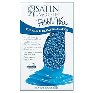 Satin Smooth Titanium Blue Hard Wax with Azulene Oil & Vitamin E, Thin Film Pebble Wax for Coarse Hair, Brazilian Bikini Waxing, Ideal for Sensitive Skin, Hair Removal Wax, 35oz