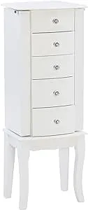 Powell Furniture Jewelry Armoire, White, 13"x 9.375"x 35.5"