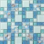 Beach House Style Bathroom Tile Blue & White Crackle Glass Backsplash Set of 11