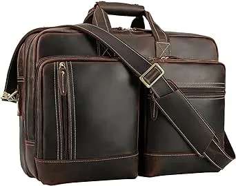 Leather Briefcase for Men Expandable Large 17 Inch Laptop Crossbody Shoulder Bag Business Travel Duffel Attache Case