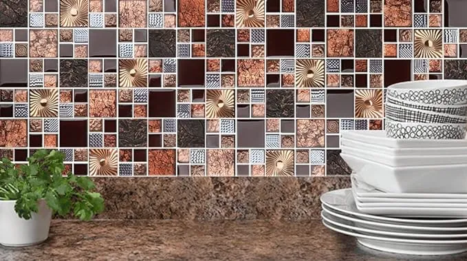 Blujellyfish Red Wine Glass Grid Mosaic Wall Tile