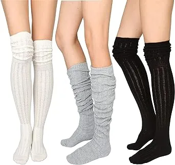 STYLEGAGA Winter Slouch Top Over The Knee High Knit Boot Socks