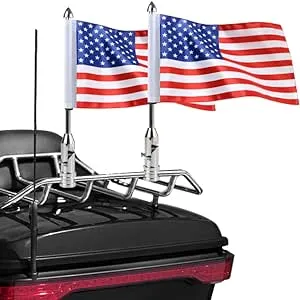 2 Pack Motorcycle Flag Pole Fold Down 90° and American Flag Flagpole Holder Bracket Fit for 1/2'' Luggage Rack Harley Touring Spring Honda Goldwing etc.