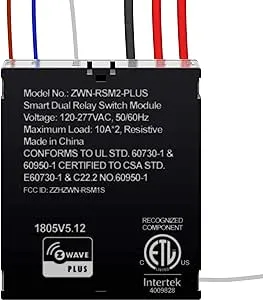 ZWN-RSM2-PLUS-NEW Z-Wave Plus Dual Module, Hidden Smart Switch, Single Pole, 120-277VAC, 10A Per Relay, Neutral Wire Required, ZWN-RSM2-PLUS, Black (New Version), White